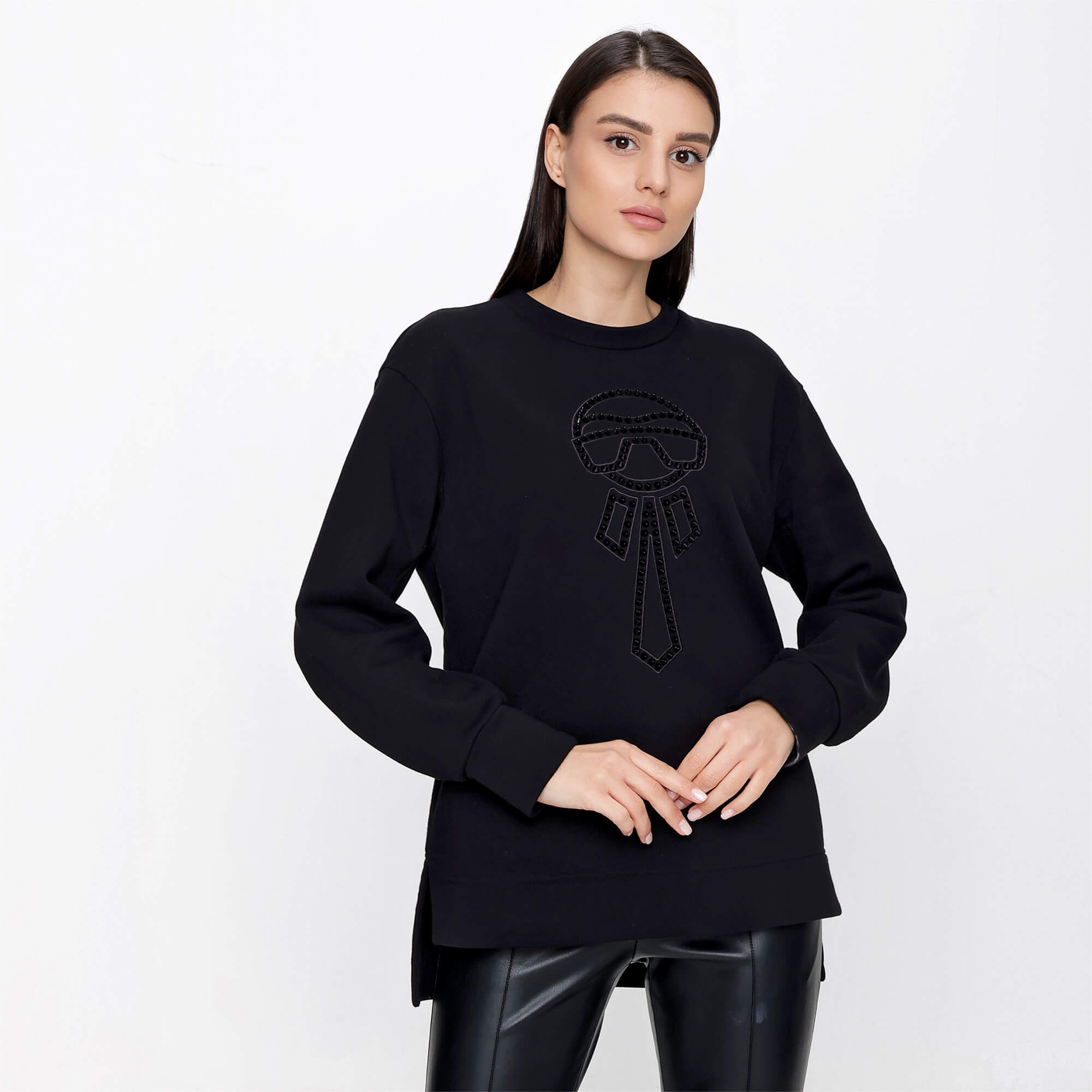 Fendi - Black Cotton Blend Spiked Karlito Sweatshirt